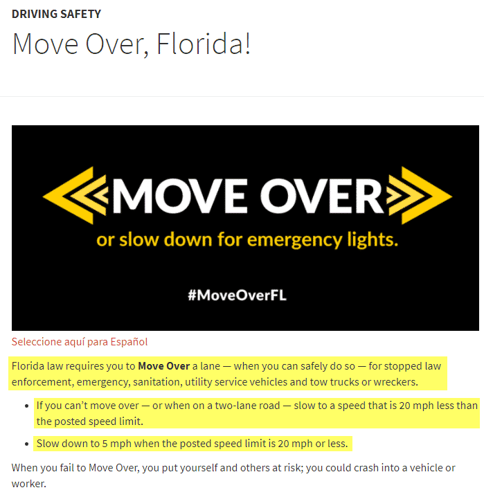 FLHSMV Move Over Law
